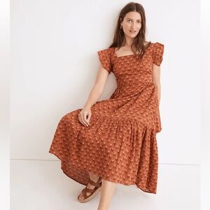 MADEWELL Ruffle-Strap Tiered Midi Dress in Wild Calendula Block-Print